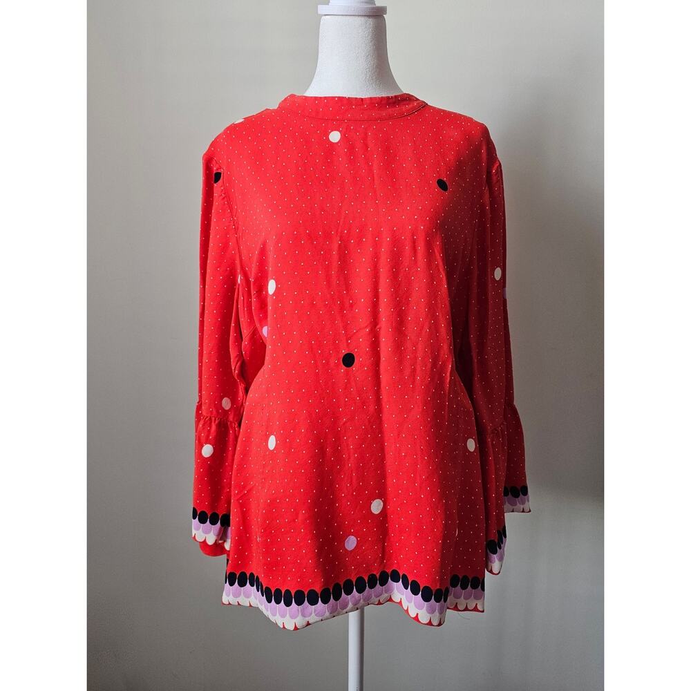 Boden Armelle Red Polka Dots Bell Sleeves Blouse Top Size 16